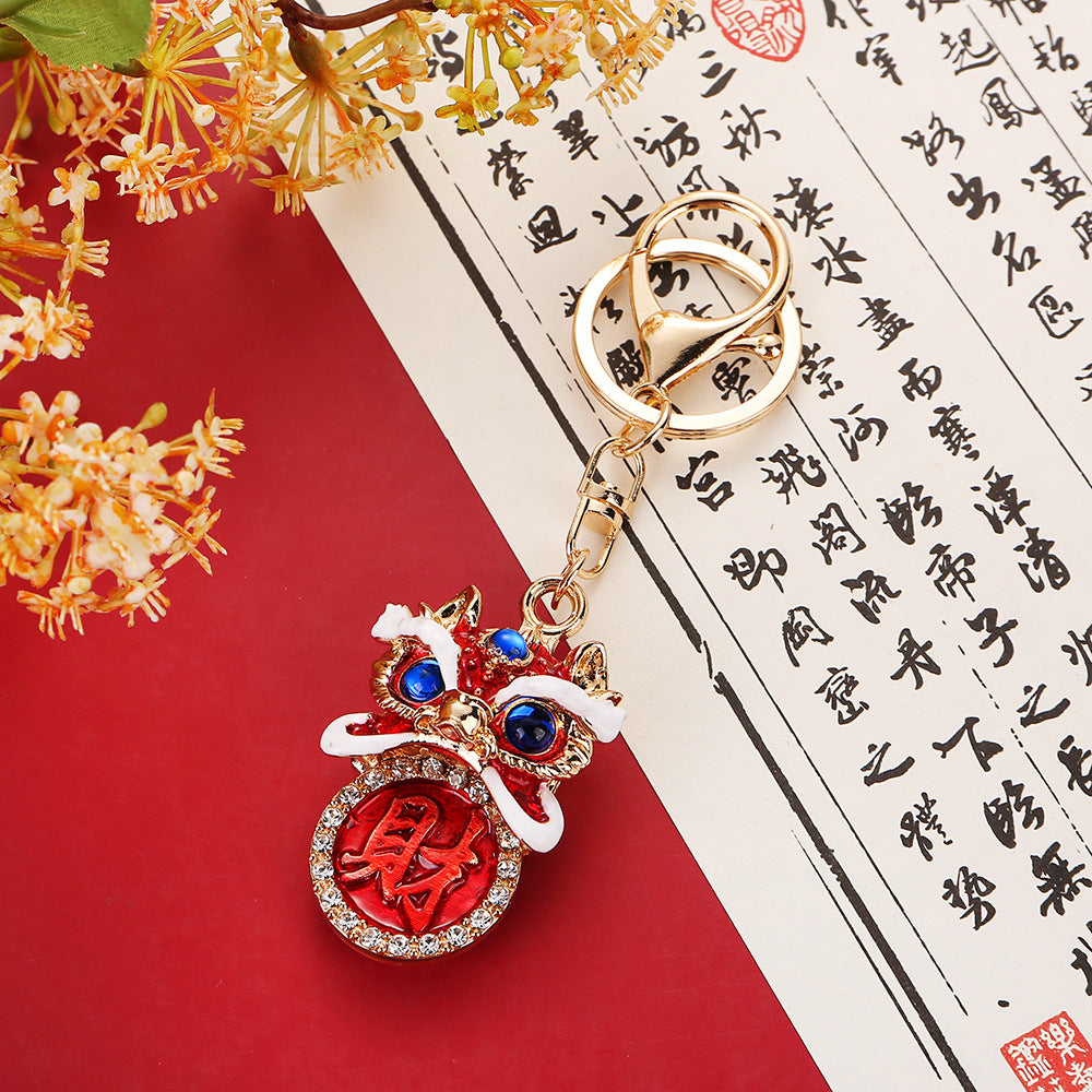 New Chinese style lion head keychain dragon year painting oil wealth character lion head Foshan money dancing lion head