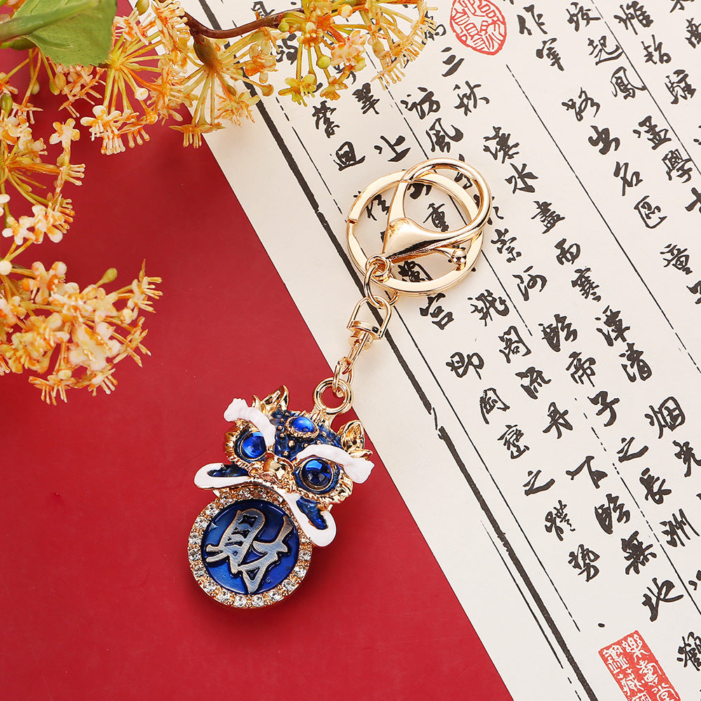 New Chinese style lion head keychain dragon year painting oil wealth character lion head Foshan money dancing lion head