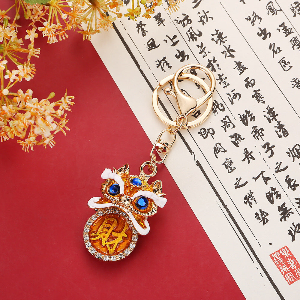 New Chinese style lion head keychain dragon year painting oil wealth character lion head Foshan money dancing lion head