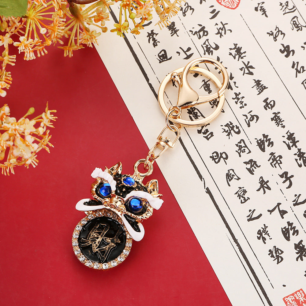 New Chinese style lion head keychain dragon year painting oil wealth character lion head Foshan money dancing lion head